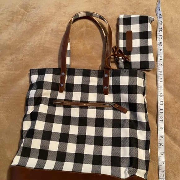 Handbags - Checkered tote with leather trim including smaller bag